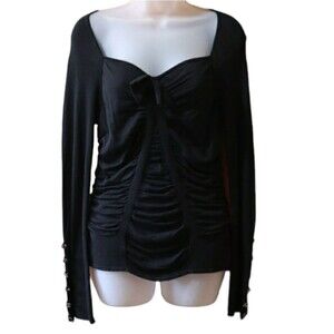 Maurizio Pecoraro Black Wool Sweetheart Neck Jeweled Sleeve Sweater Size 12